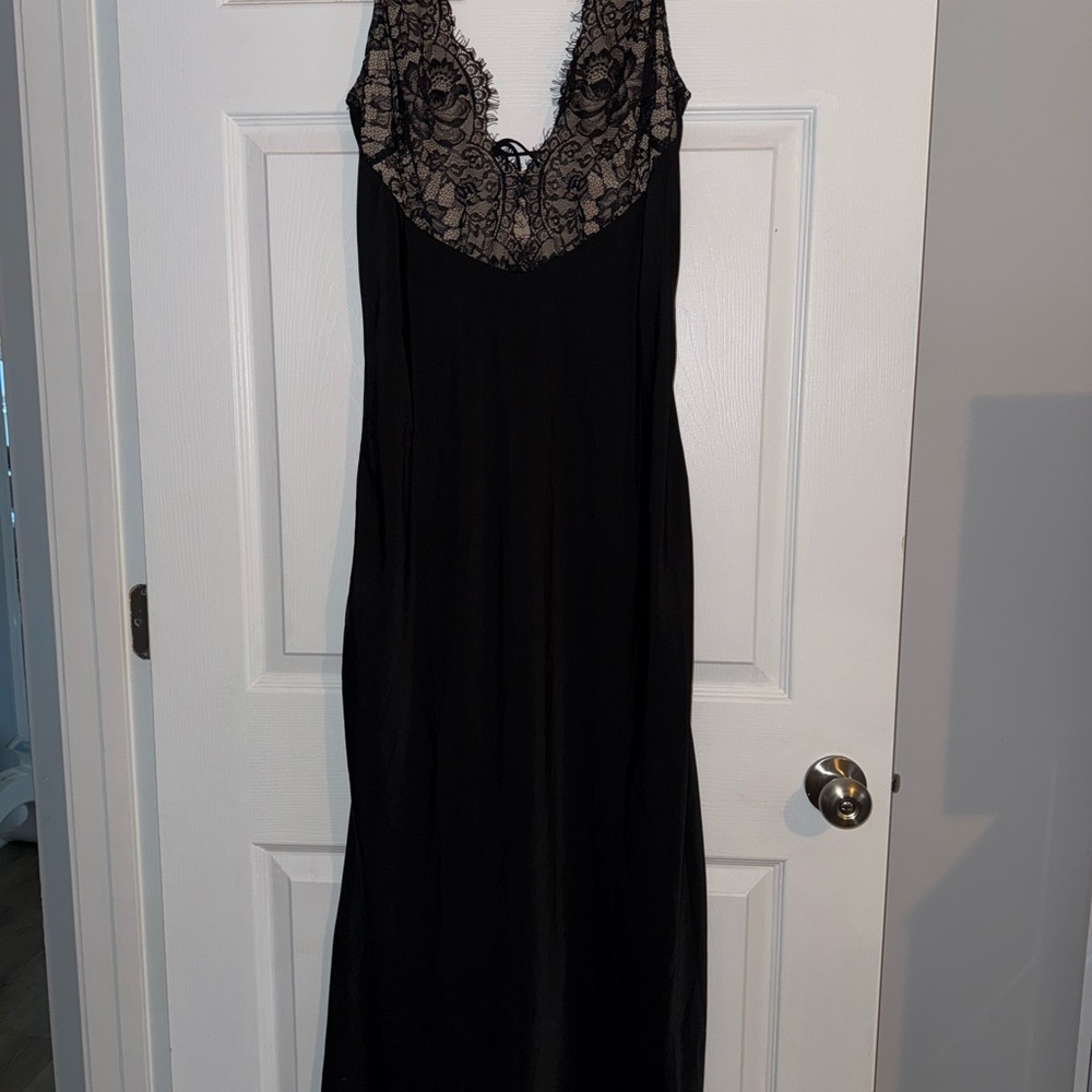 Black Lace-Trim Silk Dress